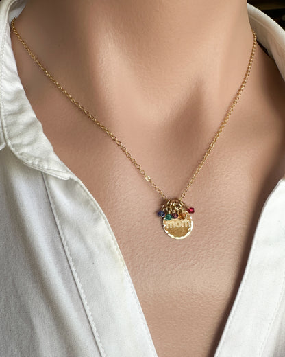 Written Name Pendant Necklace with Birthstones in Gold - Cloverleaf Jewelry