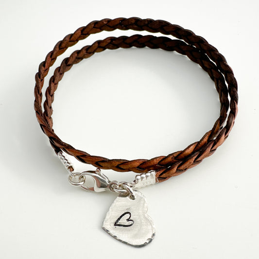 Heart in a Heart Charm Leather Wrap Bracelet