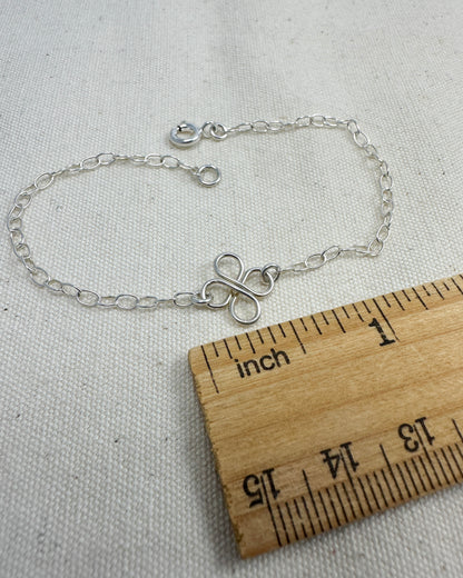 Clovers Small Sterling Silver Bracelet or Anklet - Cloverleaf Jewelry