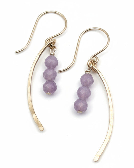 gold earrings with purple beads 