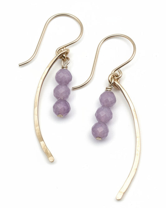 gold earrings with purple beads 