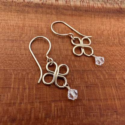 Clovers Gold Earrings with Crystals - Cloverleaf Jewelry