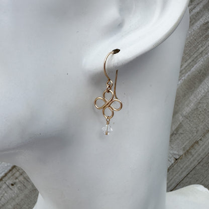 Clovers Gold Earrings with Crystals - Cloverleaf Jewelry