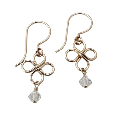 Clovers Gold Earrings with Crystals - Cloverleaf Jewelry