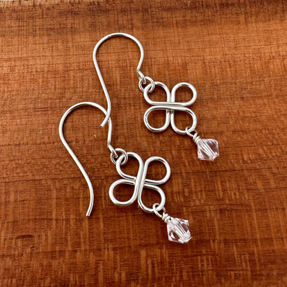 Clovers Silver Earrings with Crystals - Cloverleaf Jewelry