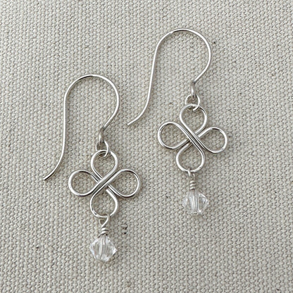 Clovers Silver Earrings with Crystals - Cloverleaf Jewelry