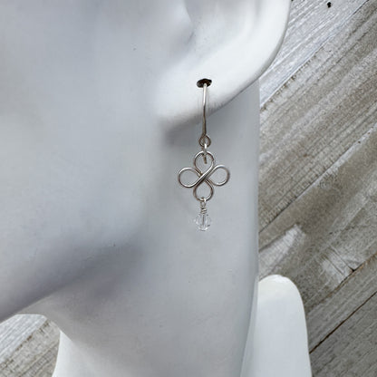 Clovers Silver Earrings with Crystals - Cloverleaf Jewelry