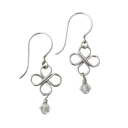 Clovers Silver Earrings with Crystals - Cloverleaf Jewelry