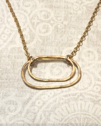 Derby Gold Double Oval Necklace, Horizontal - Cloverleaf Jewelry