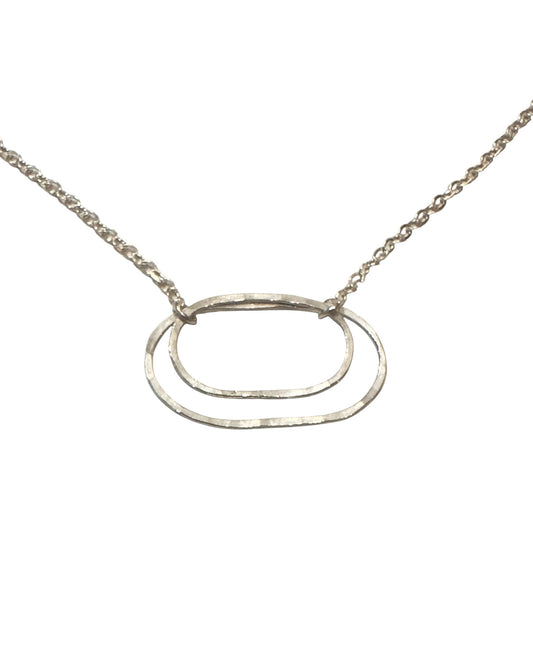 Derby Silver Double Oval Necklace, Horizontal