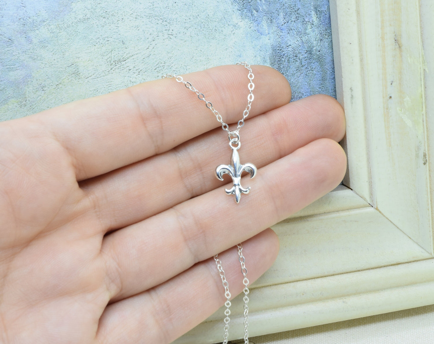 Sterling Silver Fleur-de-Lis Charm Necklace with optional initial and birthstone