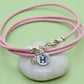 Sterling Silver Initial Leather Wrap Bracelet with Birthstone Crystal