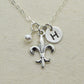 Sterling Silver Fleur-de-Lis Charm Necklace with optional initial and birthstone