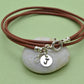 Sterling Silver Initial Leather Wrap Bracelet with Birthstone Crystal