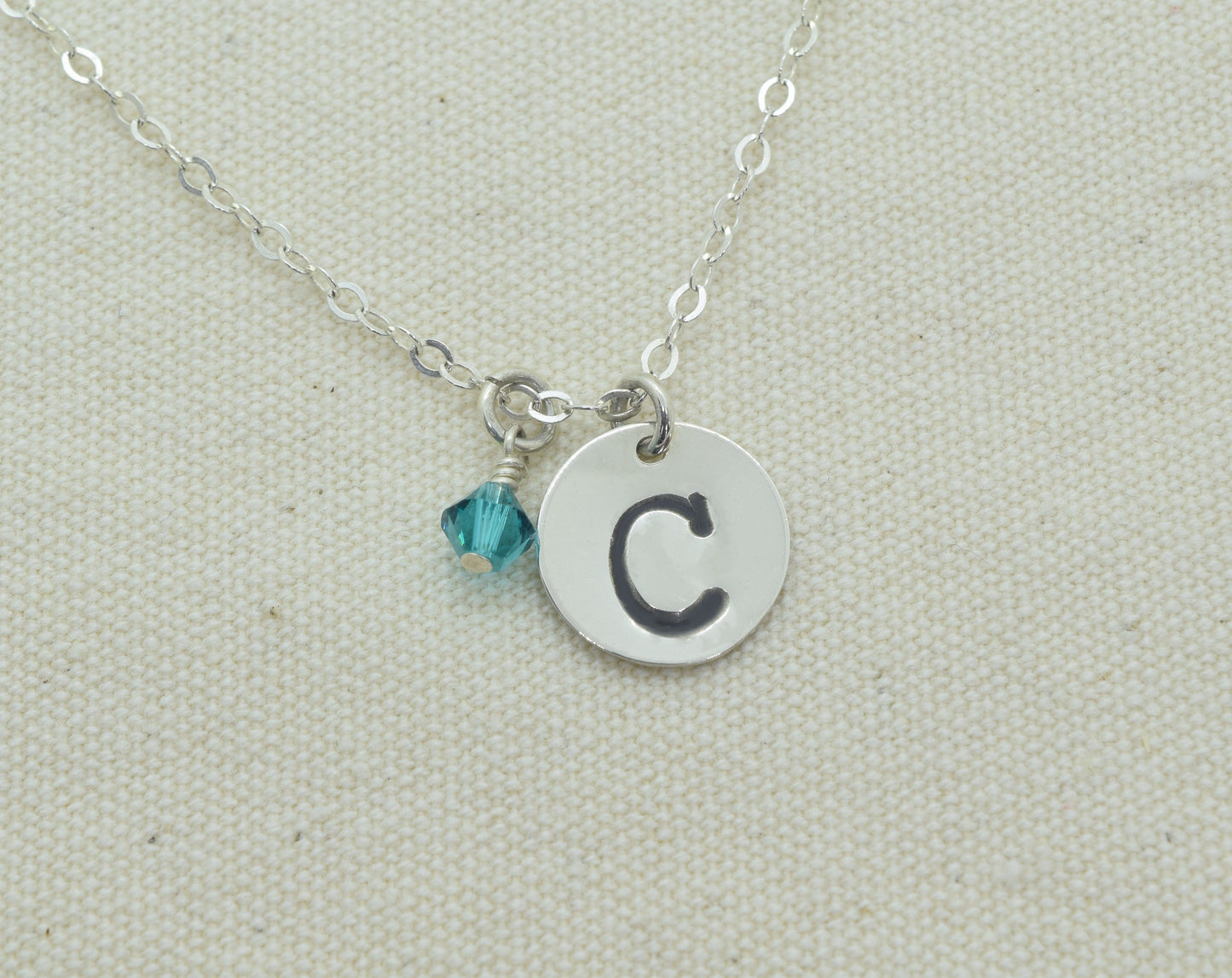 Sterling Silver Large Initial Necklace with or without Birthstone