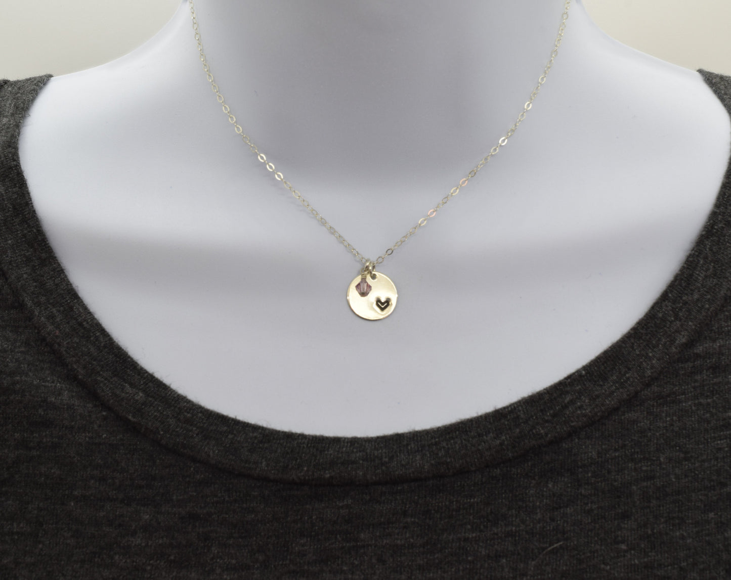 Sterling Silver Tiny Heart in a Circle Charm Necklace, Add a Birthstone