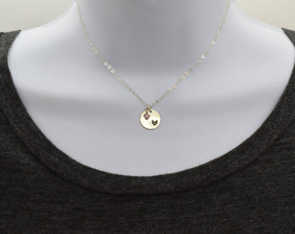 Sterling Silver Tiny Heart in a Circle Charm Necklace, Add a Birthstone - Cloverleaf Jewelry