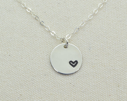 Sterling Silver Tiny Heart in a Circle Charm Necklace, Add a Birthstone - Cloverleaf Jewelry