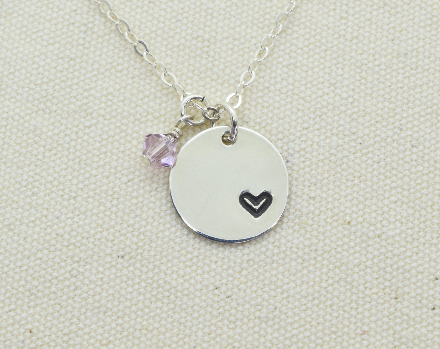 Sterling Silver Tiny Heart in a Circle Charm Necklace, Add a Birthstone