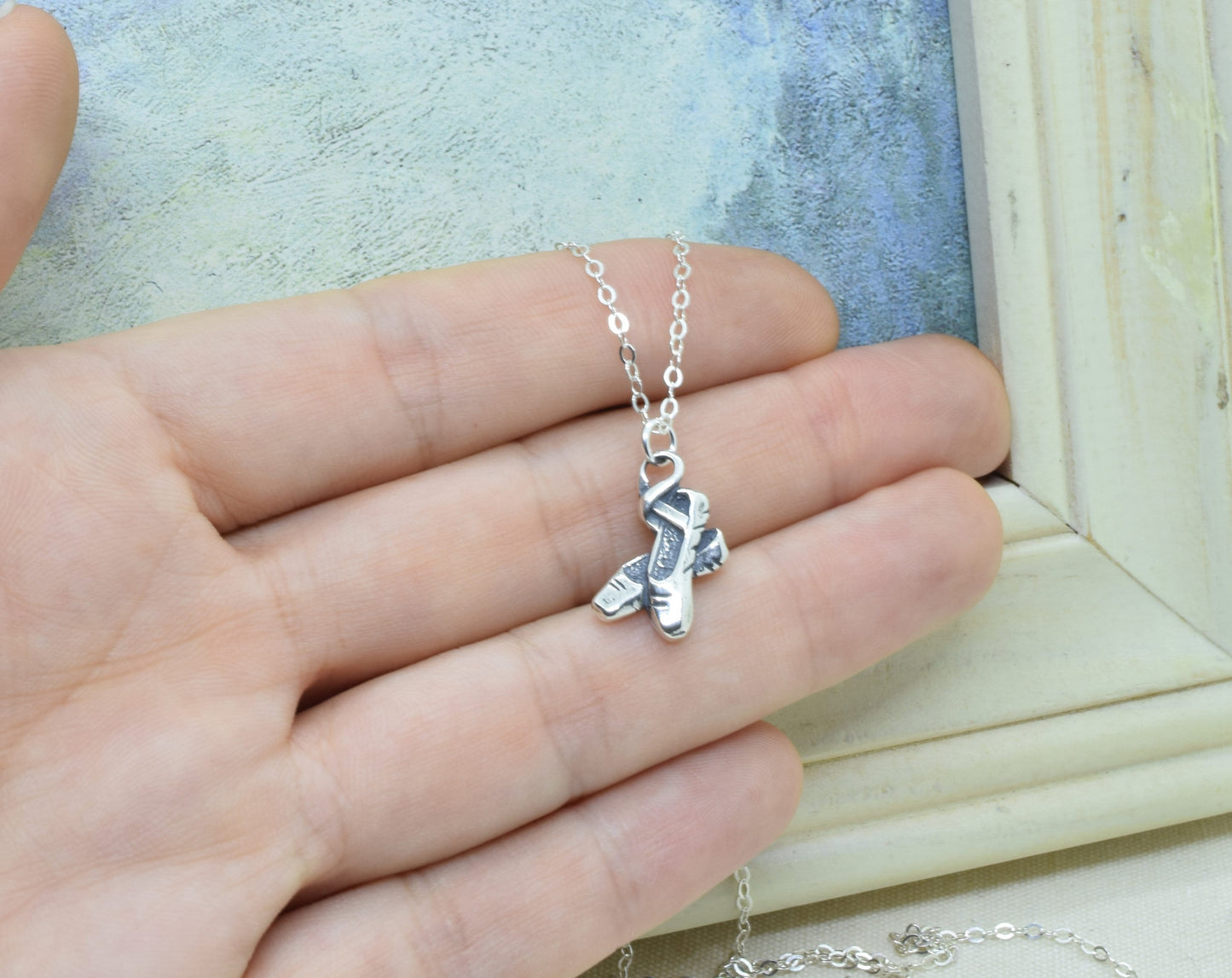 Ballet Slippers Charm Necklace in Sterling Silver