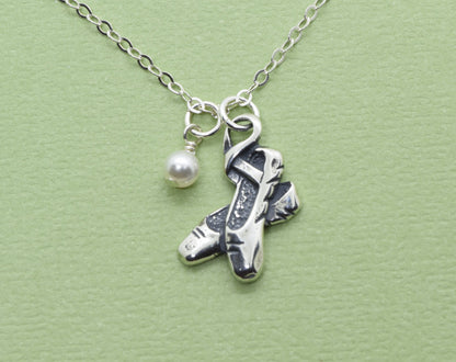 Ballet Slippers Charm Necklace in Sterling Silver - Cloverleaf Jewelry