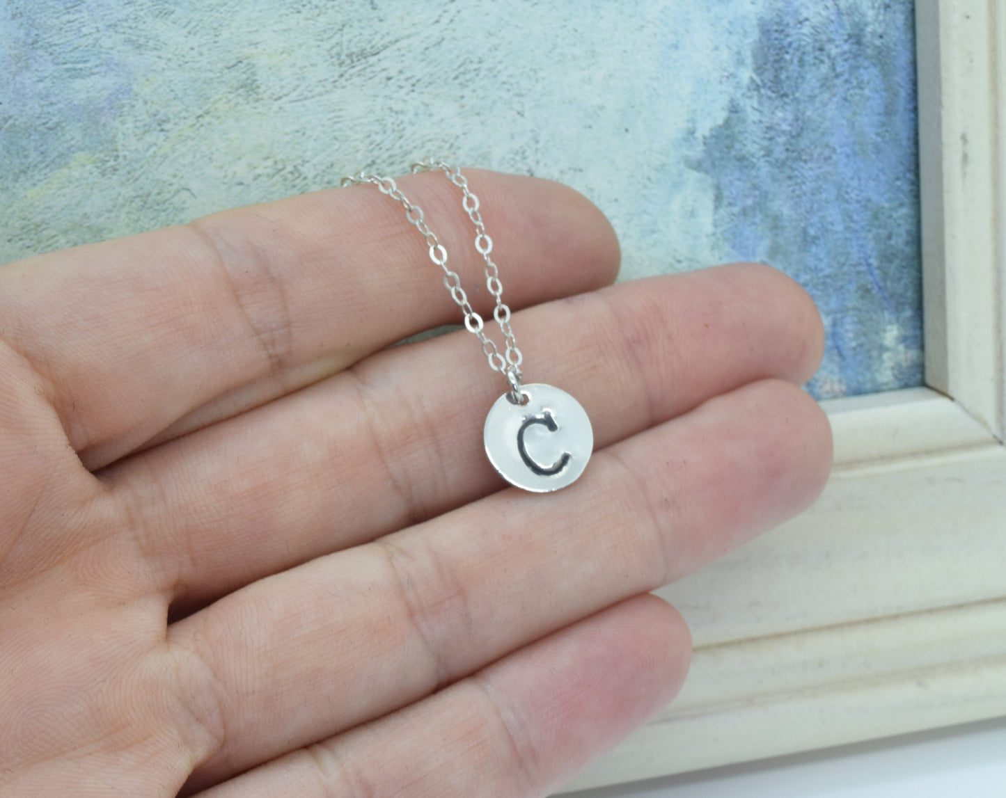 Sterling Silver Large Initial Necklace with or without Birthstone