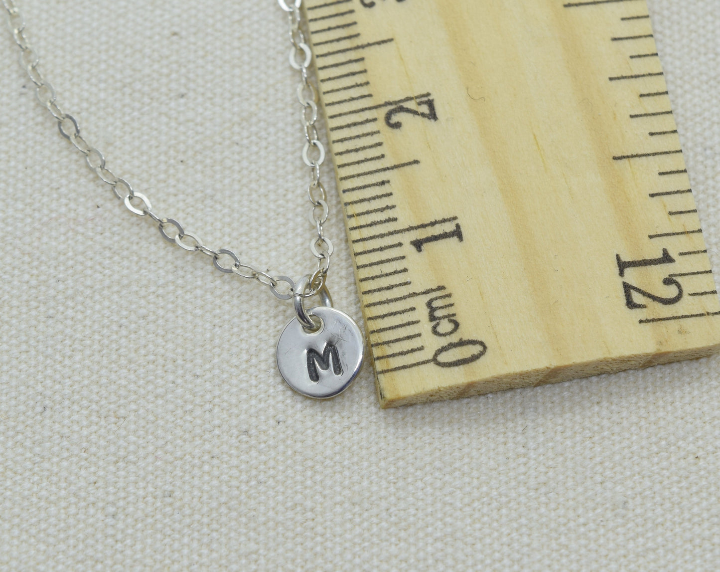 Tiny Silver Initial Necklace with Birthstone Crystal