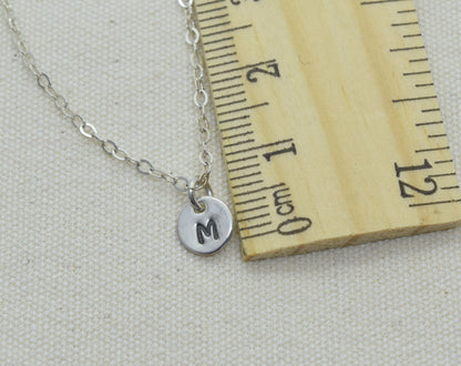 Tiny Silver Initial Necklace with Birthstone Crystal - Cloverleaf Jewelry