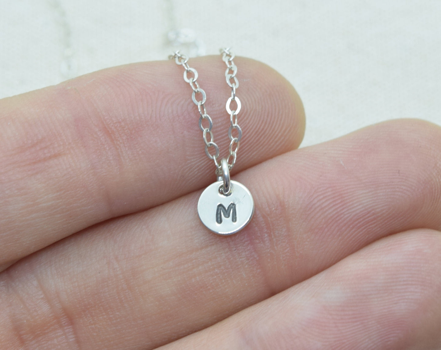 Tiny Silver Initial Necklace with Birthstone Crystal