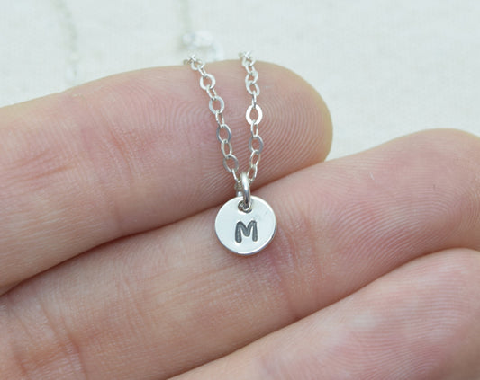 Tiny Silver Initial Necklace with Birthstone Crystal