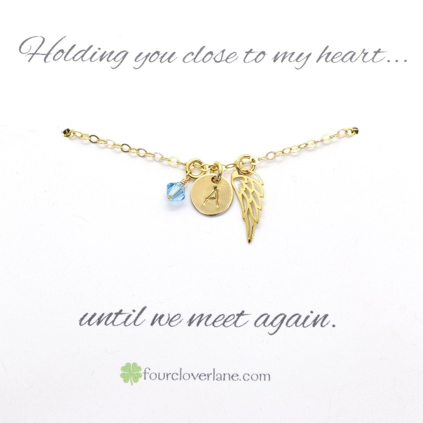 Gold Memory Wing Charm Necklace with Birthstone and Initial