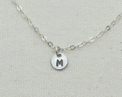 Tiny Silver Initial Necklace with Birthstone Crystal