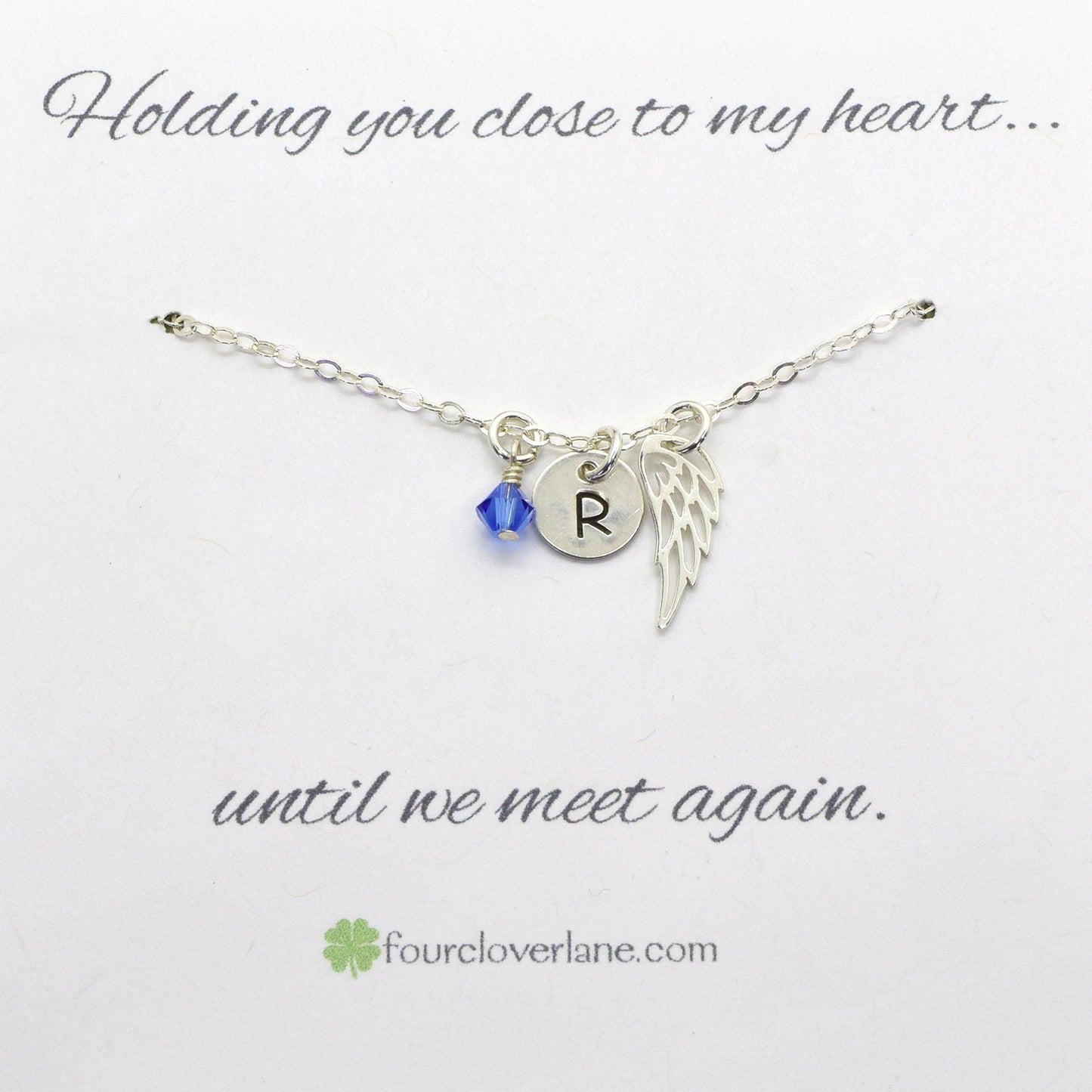 Sterling Silver Memory Wing Charm Necklace with Birthstone and Initial