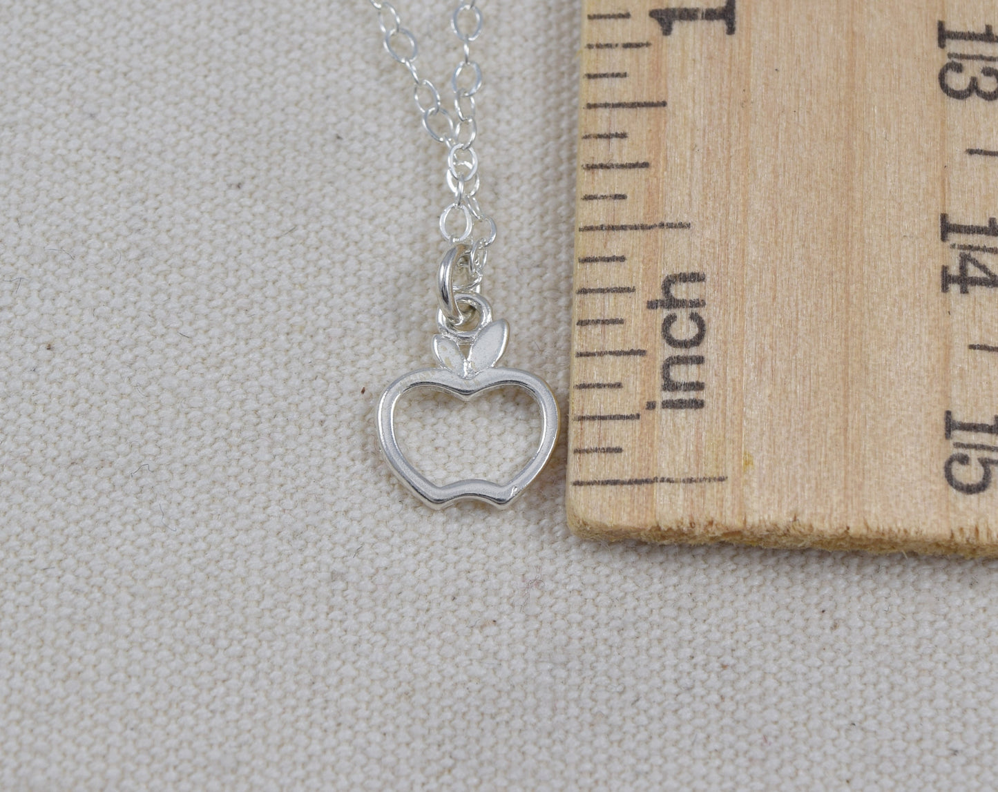 Apple Charm Necklace in Sterling Silver, Add Initial or Birthstone