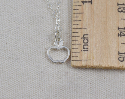 Apple Charm Necklace in Sterling Silver, Add Initial or Birthstone - Cloverleaf Jewelry