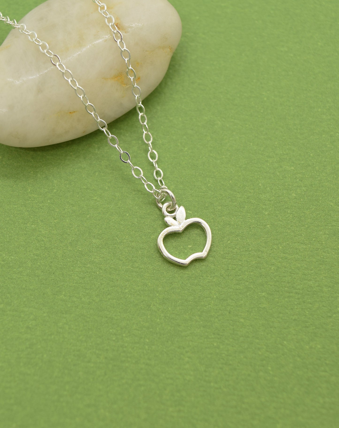 Apple Charm Necklace in Sterling Silver, Add Initial or Birthstone