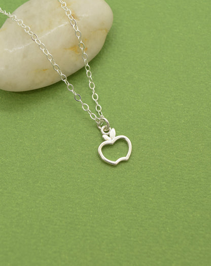Apple Charm Necklace in Sterling Silver, Add Initial or Birthstone - Cloverleaf Jewelry
