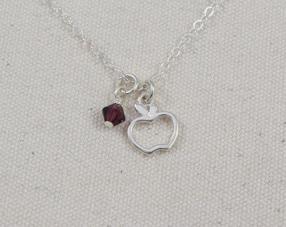 Apple Charm Necklace in Sterling Silver, Add Initial or Birthstone