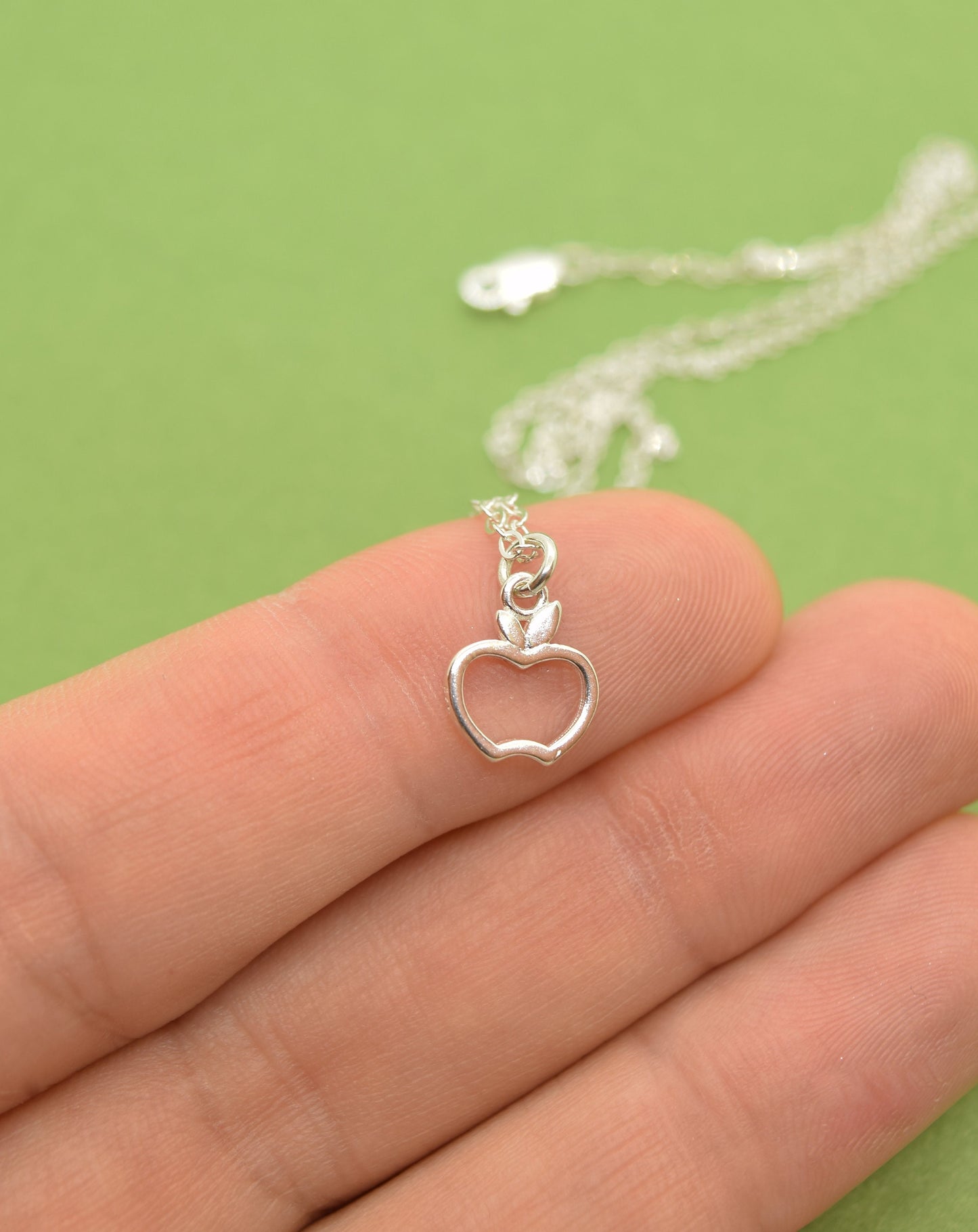 Apple Charm Necklace in Sterling Silver, Add Initial or Birthstone