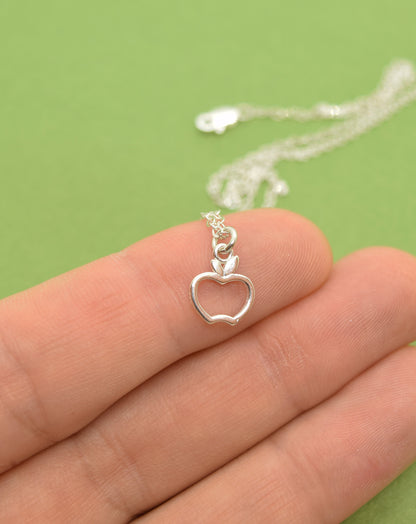 Apple Charm Necklace in Sterling Silver, Add Initial or Birthstone - Cloverleaf Jewelry