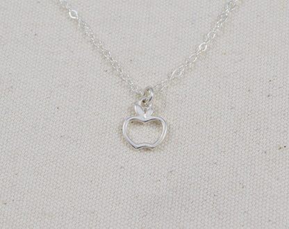 Apple Charm Necklace in Sterling Silver, Add Initial or Birthstone - Cloverleaf Jewelry