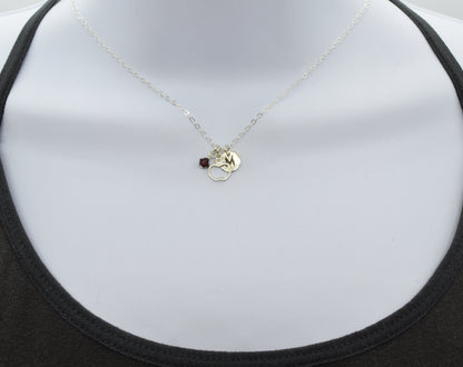Apple Charm Necklace in Sterling Silver, Add Initial or Birthstone - Cloverleaf Jewelry