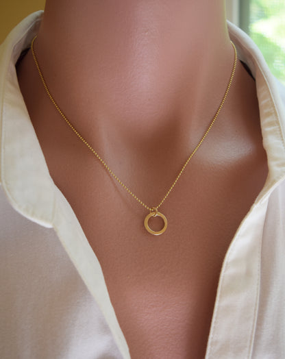 Joy Tiny Gold Hammered Circle Necklace - Cloverleaf Jewelry