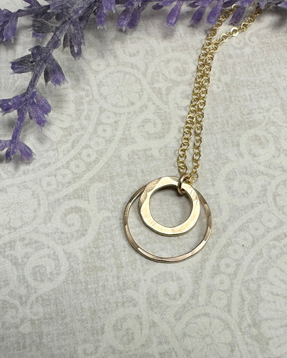 Joy Double Gold Hammered Circle Necklace - Cloverleaf Jewelry