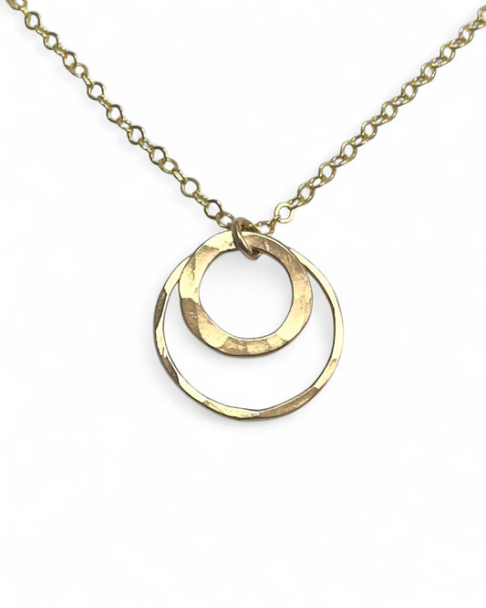 Joy Double Gold Hammered Circle Necklace