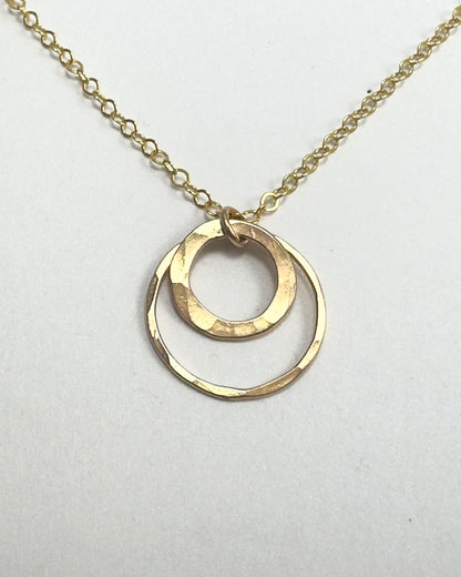 Joy Double Gold Hammered Circle Necklace - Cloverleaf Jewelry