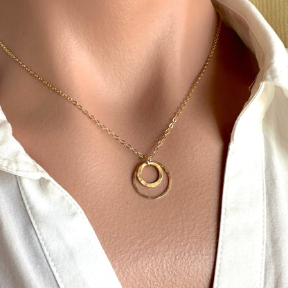 Joy Double Gold Hammered Circle Necklace - Cloverleaf Jewelry
