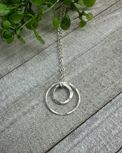 Joy Double Circles Silver Hammered Necklace - Cloverleaf Jewelry