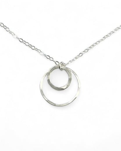 Joy Double Circles Silver Hammered Necklace - Cloverleaf Jewelry