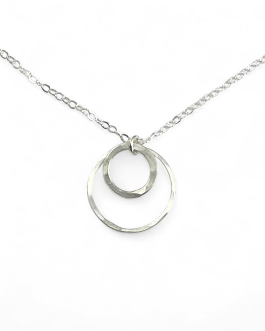 Joy Double Circles Silver Hammered Necklace